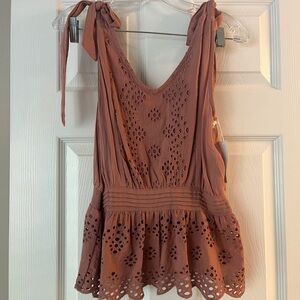 Cynthia Rowley Sleeveless Eyelet Blouse - Tan